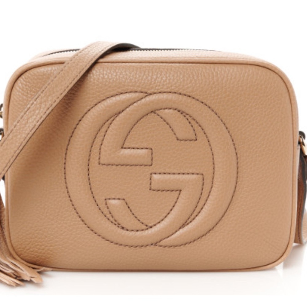 GUCCI Pebbled Calfskin Small Soho Disco Bag Camelia Price is FIRM